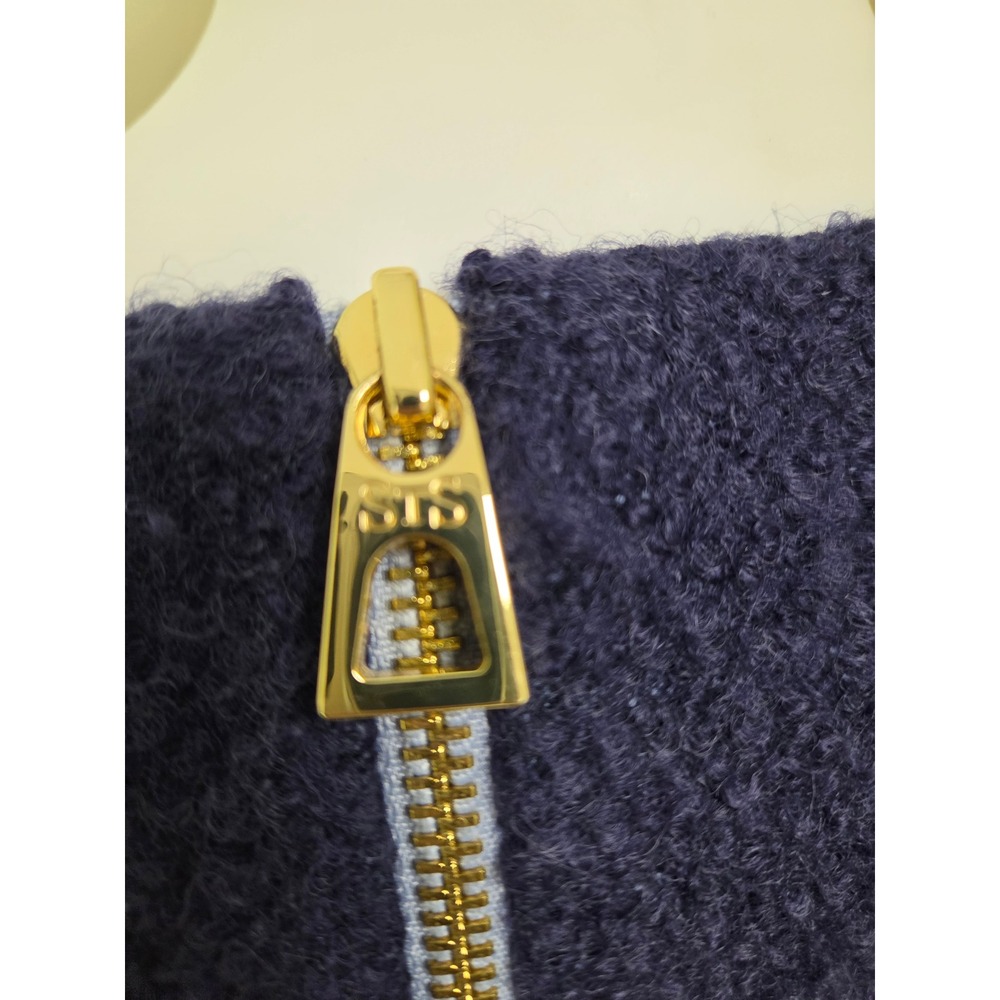Sail to Sable Navy Blue Wool Blend Boucle Embroidered Shift Dress Size 8 - Picture 8 of 11
